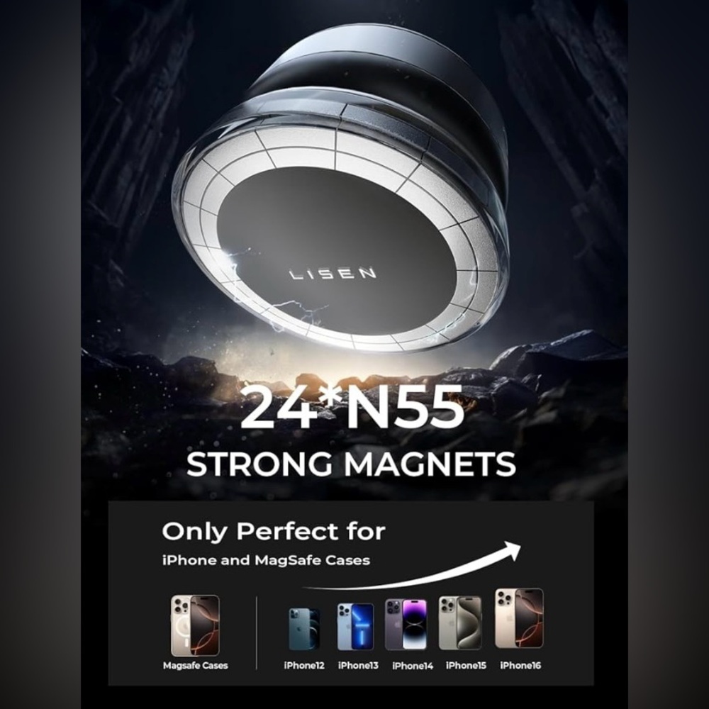 LISEN A606 Electric Vacuum Magnetic
Phone mount in Black, NEW